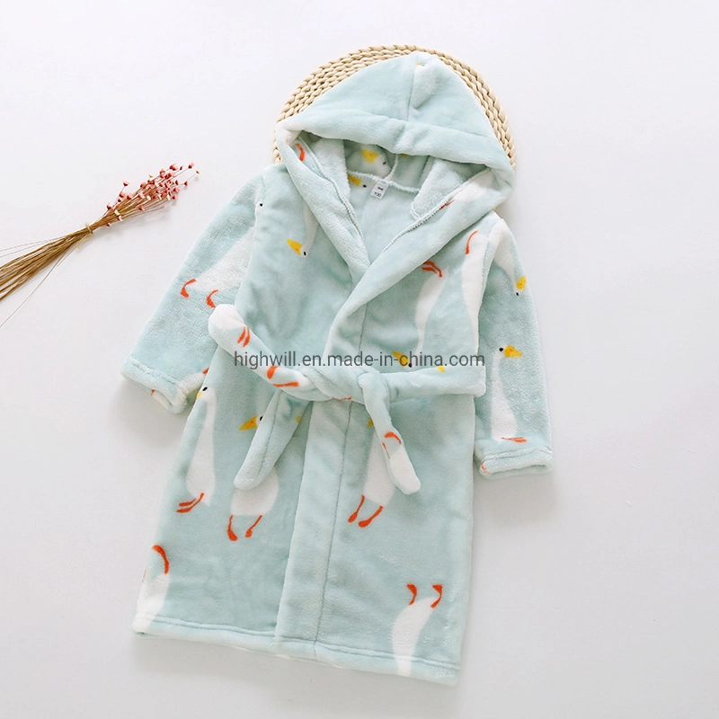 Pajamas Pyjamas Home Textile Sleepwear Flannel Robe with Hoodies and Belt for Kids Children Wholesale Autumn Winter