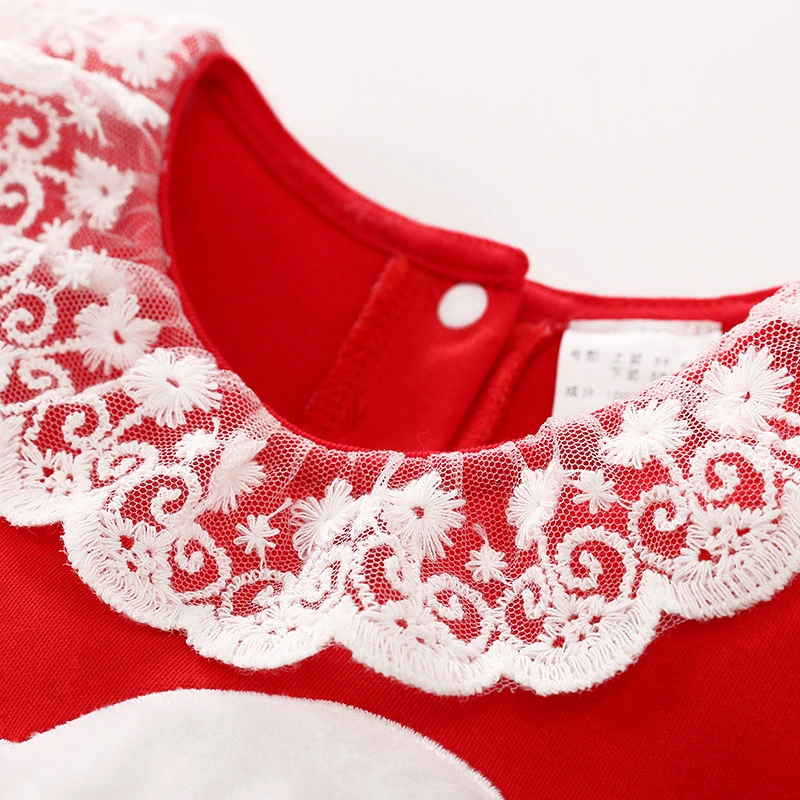 Baby Girls Romper Christmas Kids Clothes Long Sleeve Romper Lace +Cotton Romper