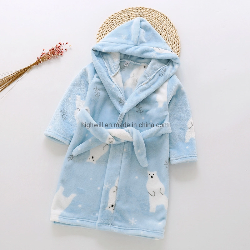 Pajamas Pyjamas Home Textile Sleepwear Flannel Robe with Hoodies and Belt for Kids Children Wholesale Autumn Winter